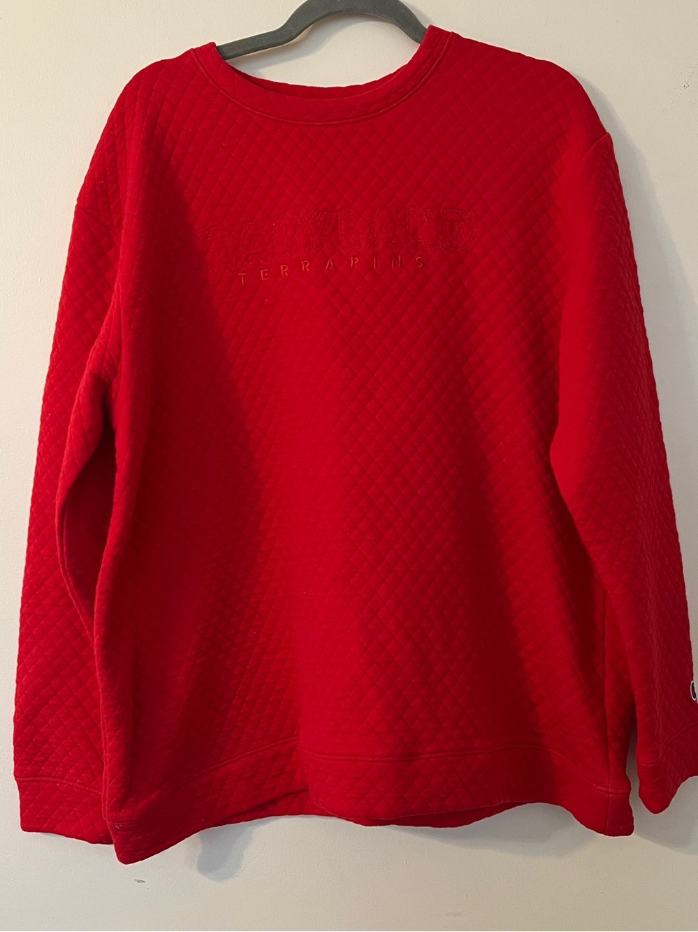 Champion Maryland Terrapins Red Quilted Crewneck Sweatshirt Large